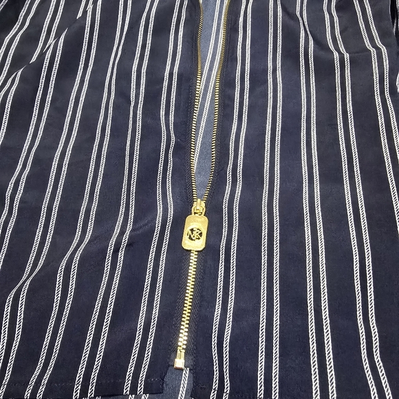 Michael Kors Moria Striped Zip Top. Navy White. Size L - Picture 6 of 10